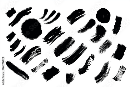 Abstract black brush strokes collection artistic ink splashes and textures