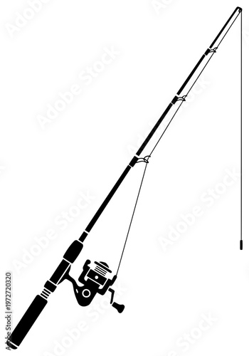 Fishing rod silhouette with spinning reel representing sport angling equipment