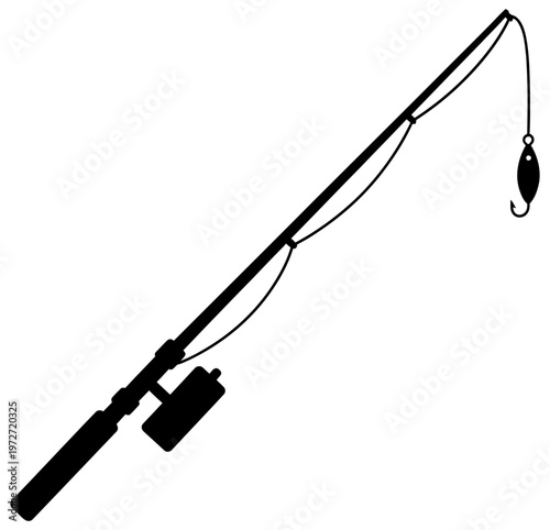 Fishing rod silhouette with lure representing sport angling equipment for outdoor recreation