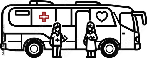 World blood donor day vector illustration blood donation bus with healthcare workers save lives