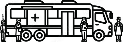 World blood donor day vector illustration of a bloodmobile with healthcare workers donation awareness