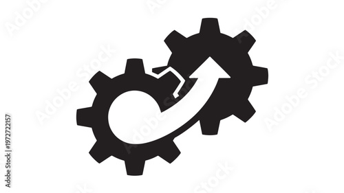 Gear Process Icon with Upward Arrow Business Workflow Optimization Growth Symbol Black Silhouette