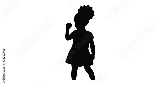 Silhouette of a young girl raising a clenched fist in protest