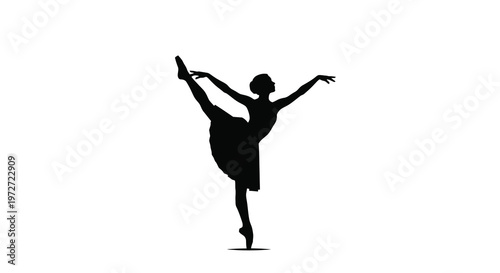 Elegant ballerina in a striking silhouette pose against a white background