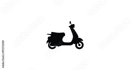 A minimalist silhouette of a classic scooter against a white background