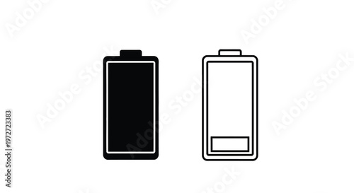 Two battery icons one full one empty depicted in black and white