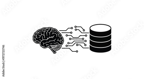 Human brain connected to a database via circuit lines representing ai