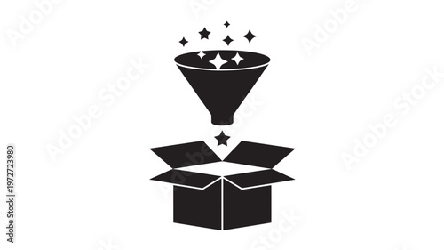 Marketing Funnel Icon Pouring Stars into Open Box for Conversion Success and Business Growth Strategy