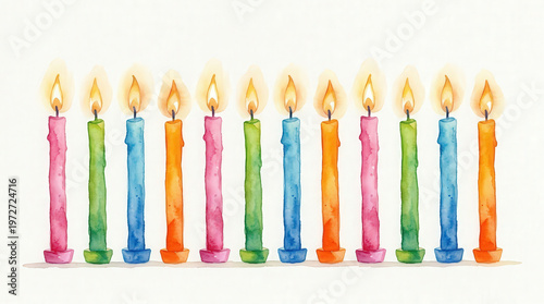 Colorful Birthday Candles Watercolor Illustration for Celebration or Greeting Cards
