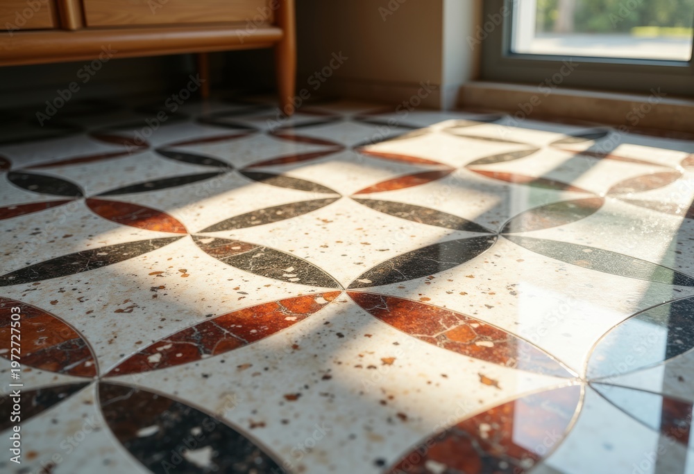 Naklejka premium Exquisite Terrazzo Composite Floor Marvel Featuring Colorful Marble Chips Capturing Unique Environments