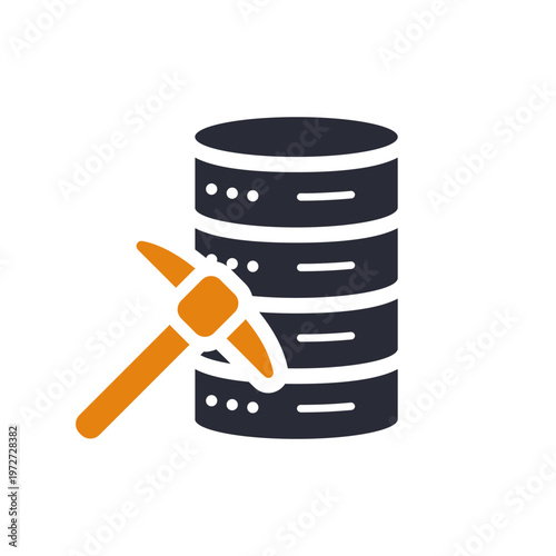 Mining data imagery. Icon representing data extraction processes. Symbol illustrating information analysis and cloud storage. Graphical depiction of data mining and cybersecurity tools