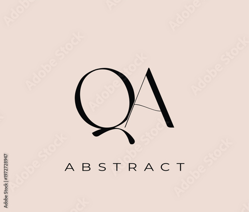 Abstract QA logo design with black letters on beige background