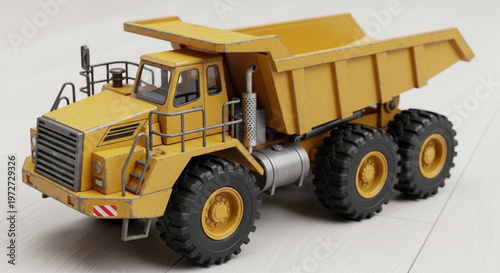 Yellow Articulated Dump Truck Model Isolated on White Background Studio Shot