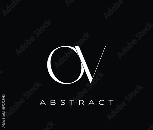 White abstract logo design with OV letters and text on solid background