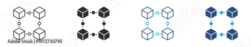 Blockchain Network Icon Set, Connected Cube System and Data Chain Structure, Decentralized Technology Concept Icons