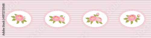 Shabby Chic Peony Stripe Banner for Romantic Packaging, Stationery and Feminine Branding