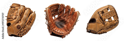 Canvastavla Set of Professional Brown Leather Baseball Mitts isolated on transparent PNG bac