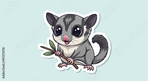 sugar glider pet, exotic marsupial, flying squirrel pet, cute small animal, baby sugar glider, animal mascot, sticker illustration, rare pet vector