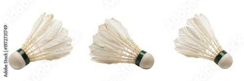 Photos Set of Professional Feather Badminton Shuttlecocks isolated on transparent PNG b