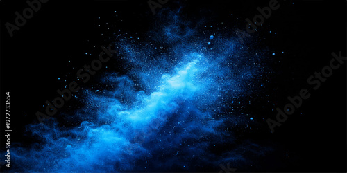 Celestial Nebula: A vibrant cloud of blue dust and particles dances across a dark canvas, conjuring the awe-inspiring beauty of a distant galaxy