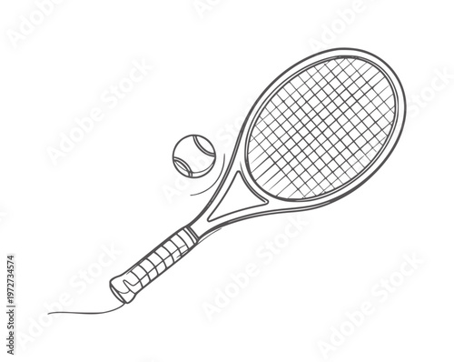 Black and white line of a tennis racket and ball sport