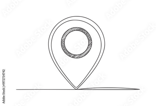 Hand drawn map pin with hatched circle center white location symbol navigation