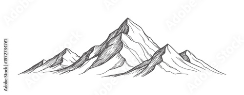 Hand drawn of jagged mountain peaks in dark grey nature landscape rock