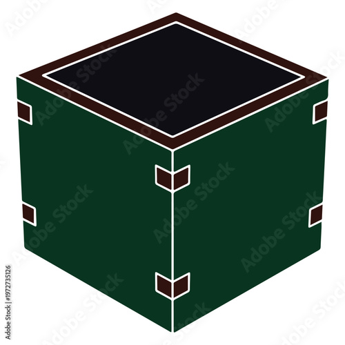 Green cube with dark top and white border.