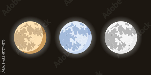 A set of isolated realistic full moon illustrations and night sky elements. High-quality vector graphics moon