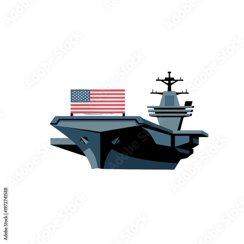 An American Aircraft Carrier With National Flag.