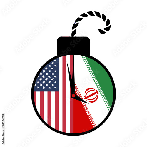 Depiction of tension between the USA and Iran in the form of a bomb.
