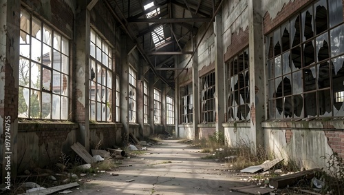Abandoned factory with broken windows