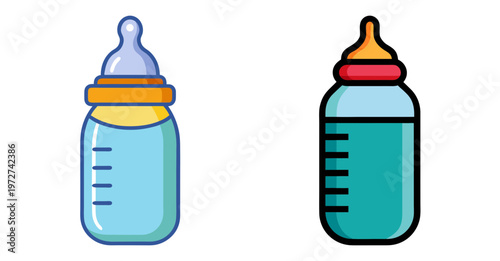 Two baby bottles side by side simple art object icon symbol