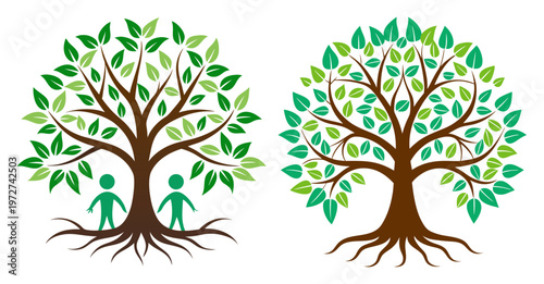 Symbolic family tree roots and branches with human figures
