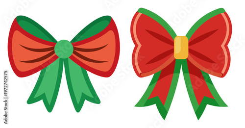 Festive red and green bows for holidays and celebrations