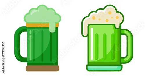 Two green beer mugs with foamy tops st patrick's day celebration