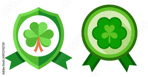 Green shamrock badges lucky clover symbols good fortune design