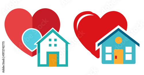 Heart and home symbolism abstract art cute simple graphic