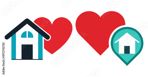 Hearts and houses icons representing love and home security