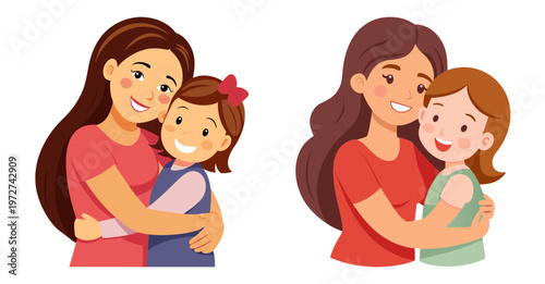 Mom and daughter hugging together showing love and affection