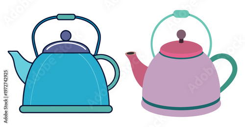 Two colorful teapots for brewing hot beverages and enjoying tea time
