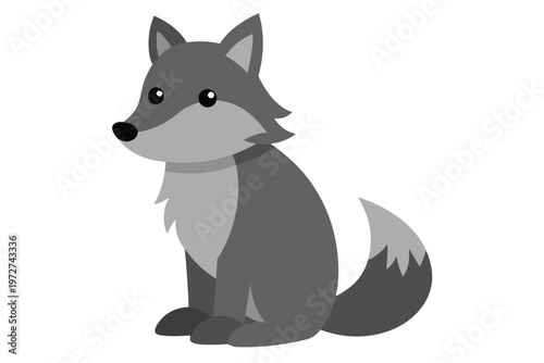 a small wolf sitting  flat cartoon style  gray ton