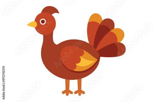 a small turkey standing  flat cartoon design  brow