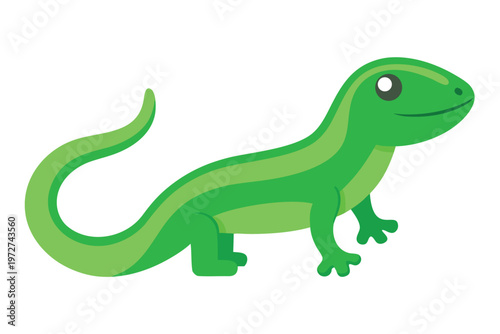a cute lizard crawling  flat cartoon style  green