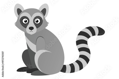 a cute lemur sitting  flat cartoon style  gray ton