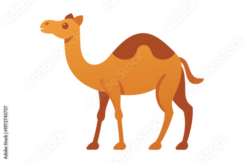 a cute camel with hump  flat cartoon style  sandy