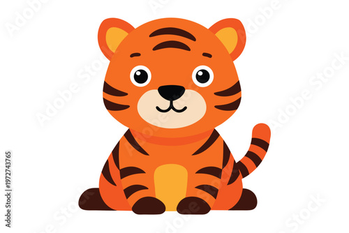 Fotografie a cute baby tiger sitting  flat cartoon style  ora