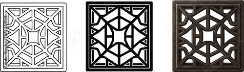 Intricate square geometric pattern in outline solid and textured styles ideal as a decorative panel architectural element or modern design b