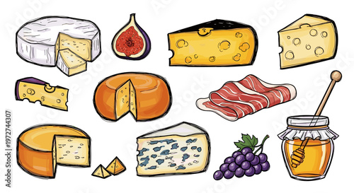 Gourmet Cheese and Charcuterie Selection with Honey Grapes and Figs