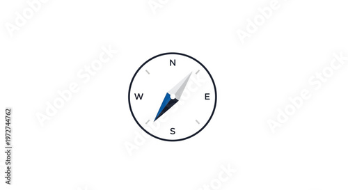 A simple graphic illustration of a compass with a blue and white needle pointing towards the northwest direction, indicating navigation.